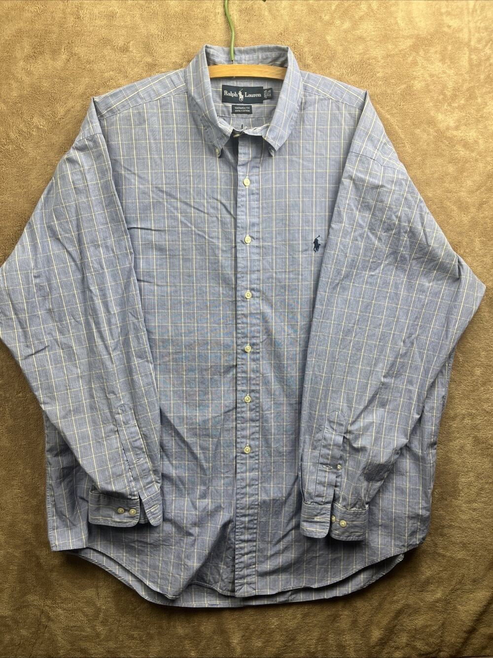 Men’s Ralph Lauren Size 17 1/2 34/35 Button Down Blue Plaid L/S Shirt